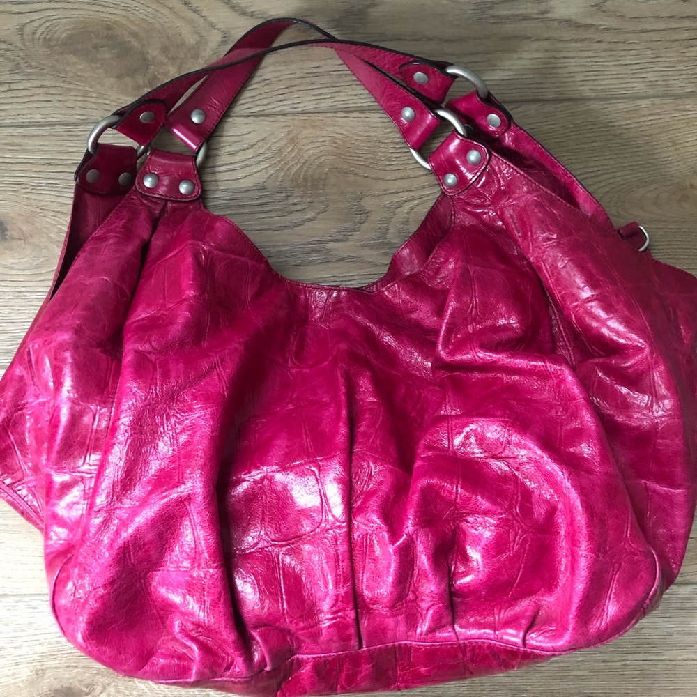 Abro Fuchsia Hobo Leather Tote Handbag